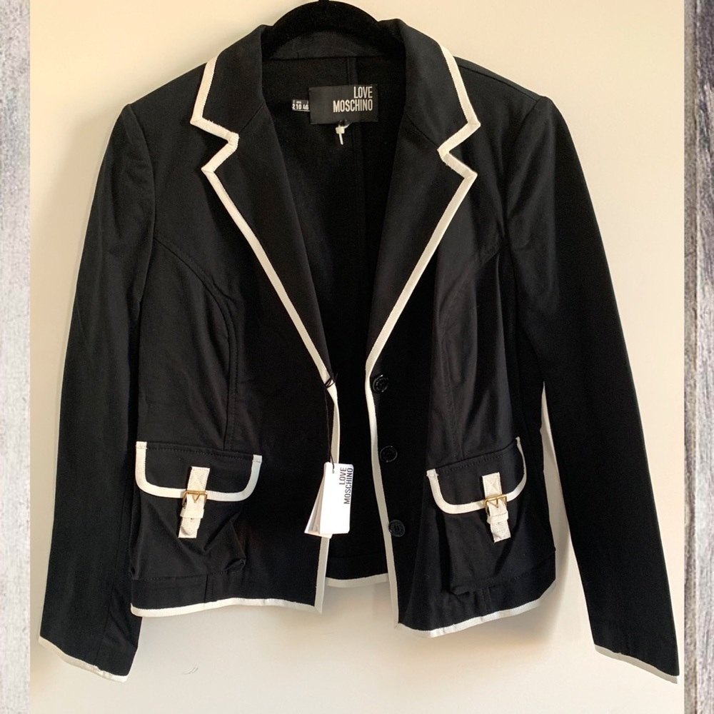 NWT Love Moschino Black and White Utility Blazer